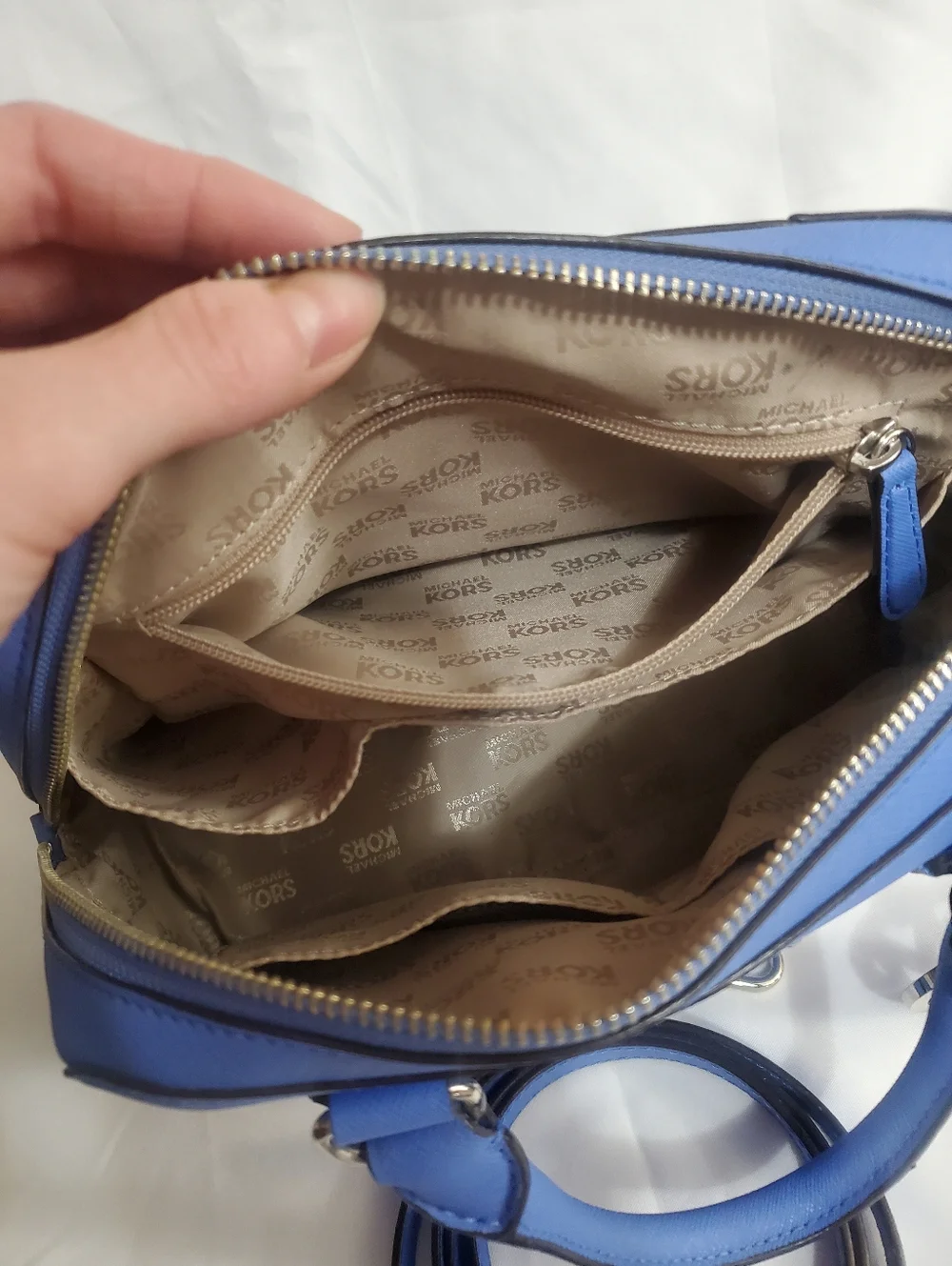 Michael Kors Small Saffiano Leather Satchel in Bright Blue - Picture 10 of 10